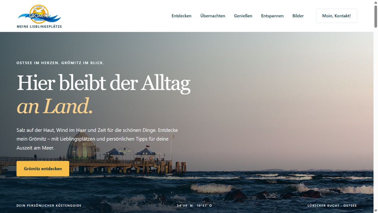 Grömitz: Reiseführer mit großzügigem Meerbild und klarer Navigation